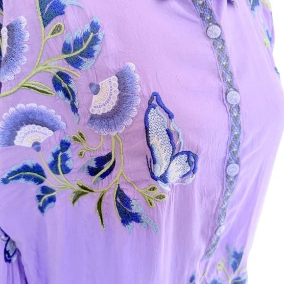 Johnny Was Slim Audrey Tunic Womens Boho M Lavender Embroidered Butterfly Top - Picture 7 of 16